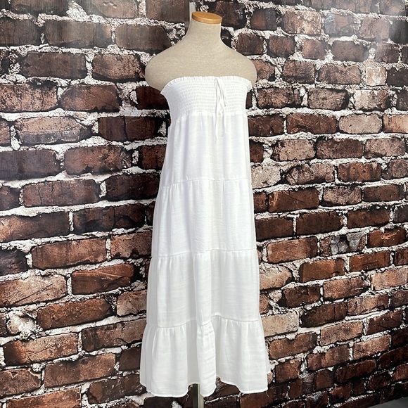 Love Tree Dress Womens Large White Maxi Panel Strapless Smocked Bohemian - Picture 8 of 17